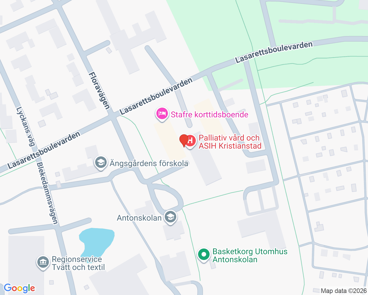 Karta till Palliativ mottagning Kristianstad
