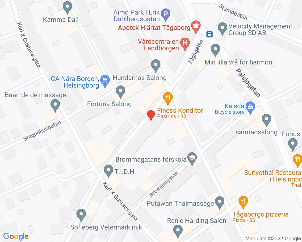 Karta till Tågaborgstandläkarna Kristina Wicklund, Helsingborg