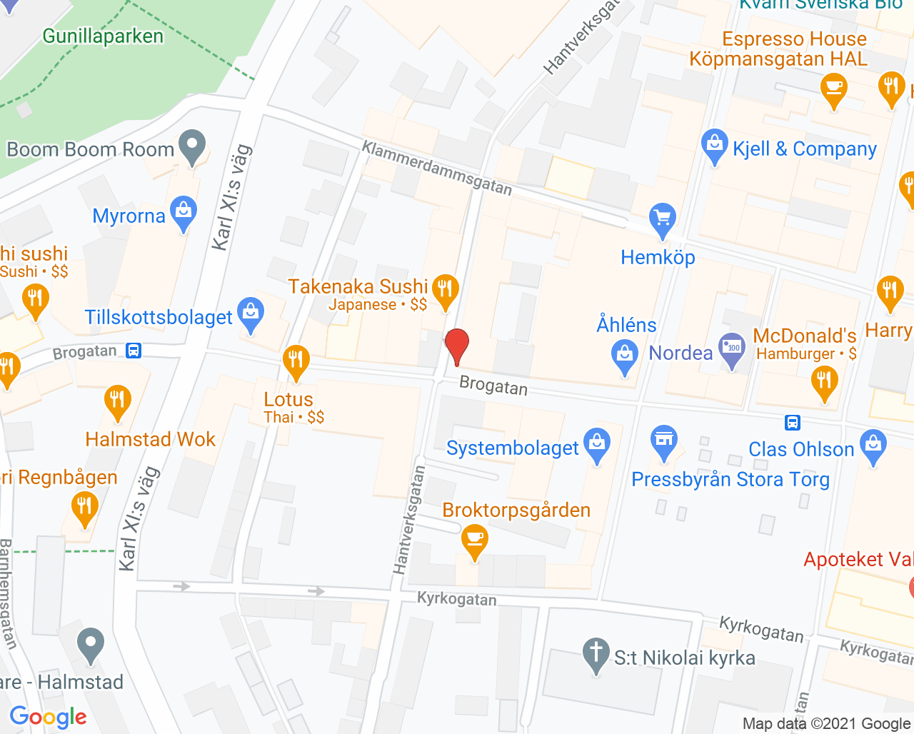 Karta till Amaliakliniken, Halmstad