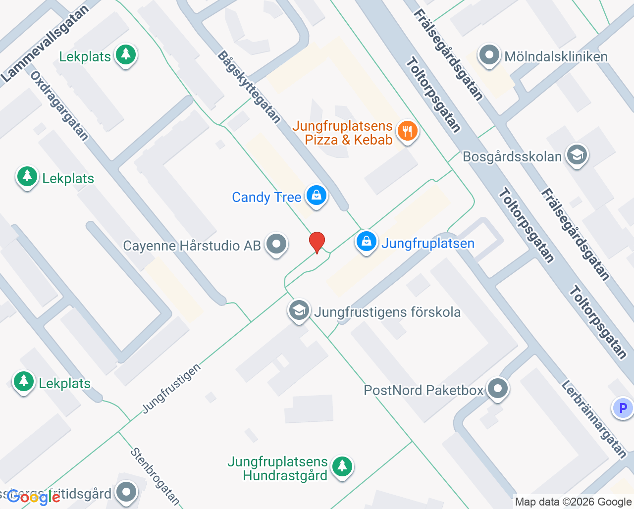 Karta till BVC Omtanken Vårdcentral Pedagogen Park, Mölndal