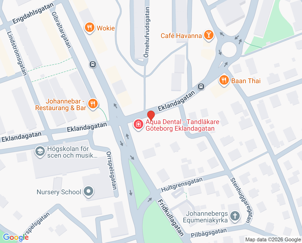 Karta till Aqua Dental Eklandagatan, Göteborg