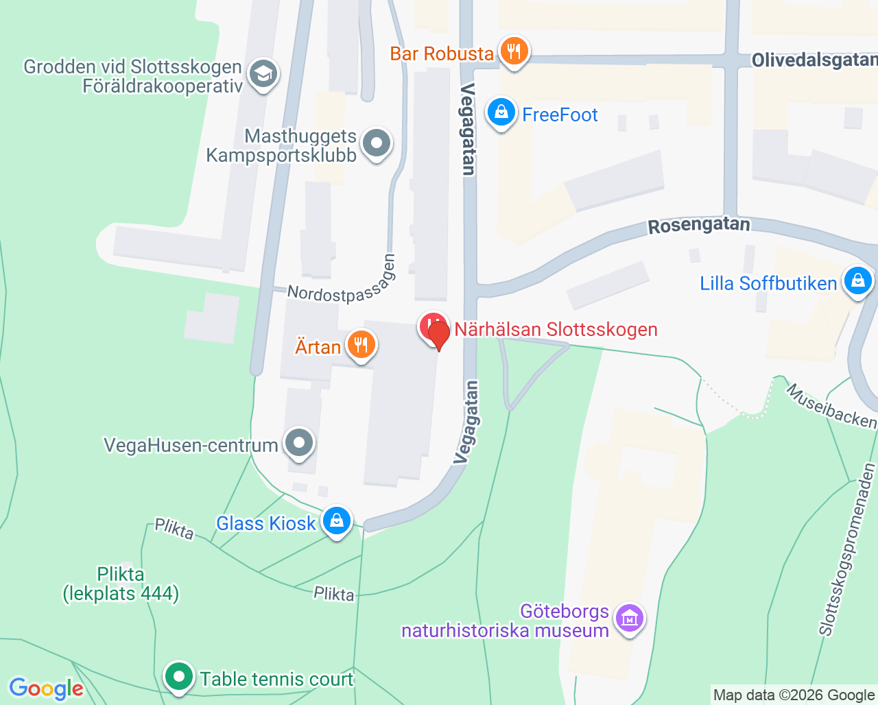 Karta till Slottsskogens Sjukgymnastik, Göteborg