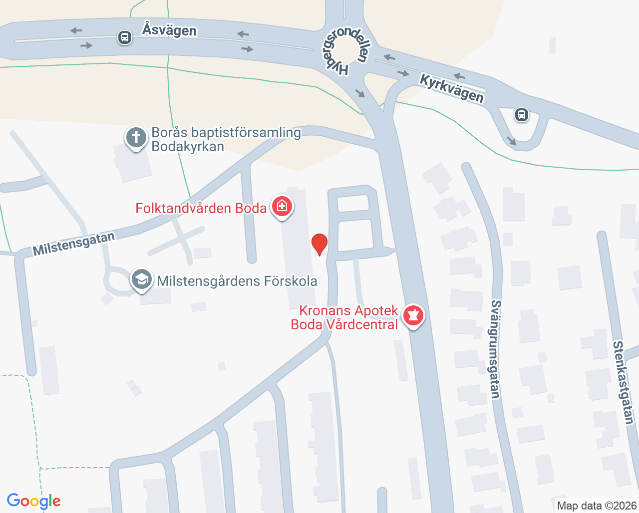 Karta till Närhälsan Boda vårdcentral - Ungas psykiska hälsa, Borås