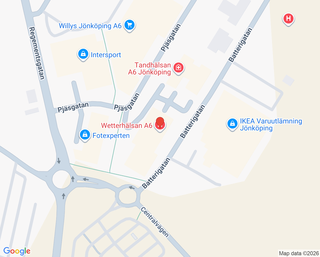 Karta till Narva Åderbråckscenter, Jönköping