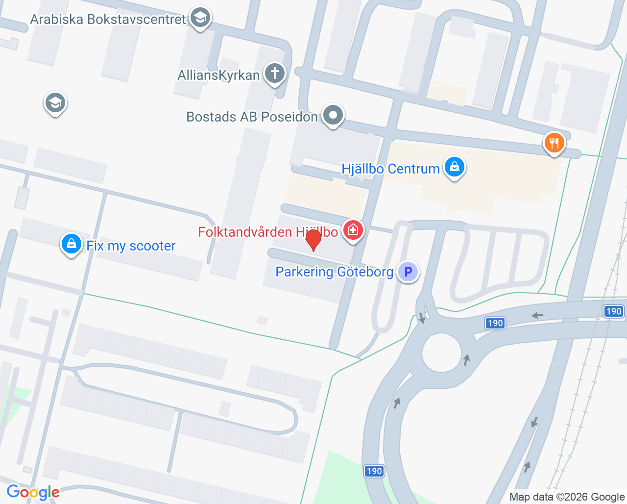 Karta till Folktandvården Hjällbo Göteborg, Angered