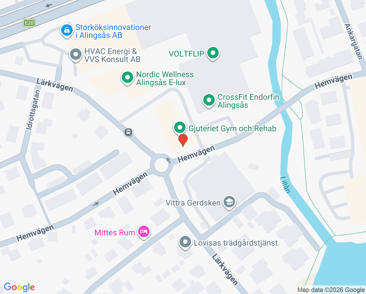 Karta till Gjuteriet Gym och Rehab Emma Kumler