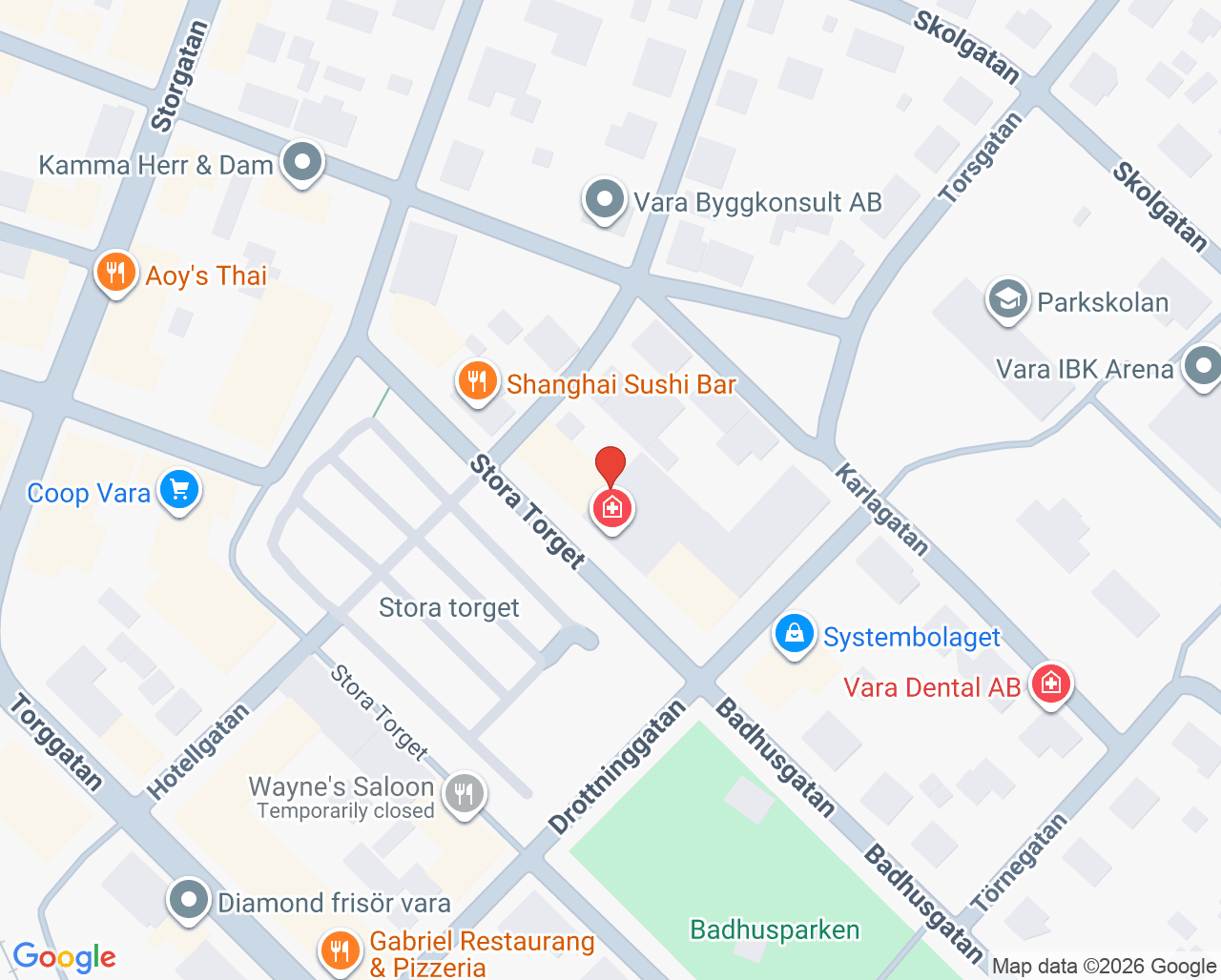 Karta till Folktandvården Vara, Vara