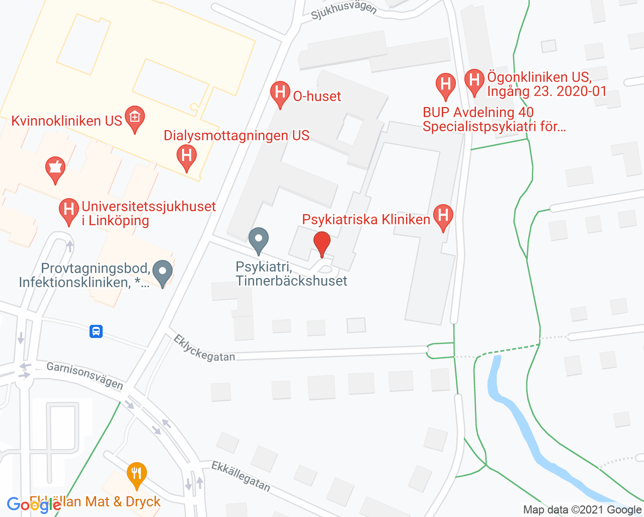 Karta till Team 2, Psykiatriska kliniken i Linköping