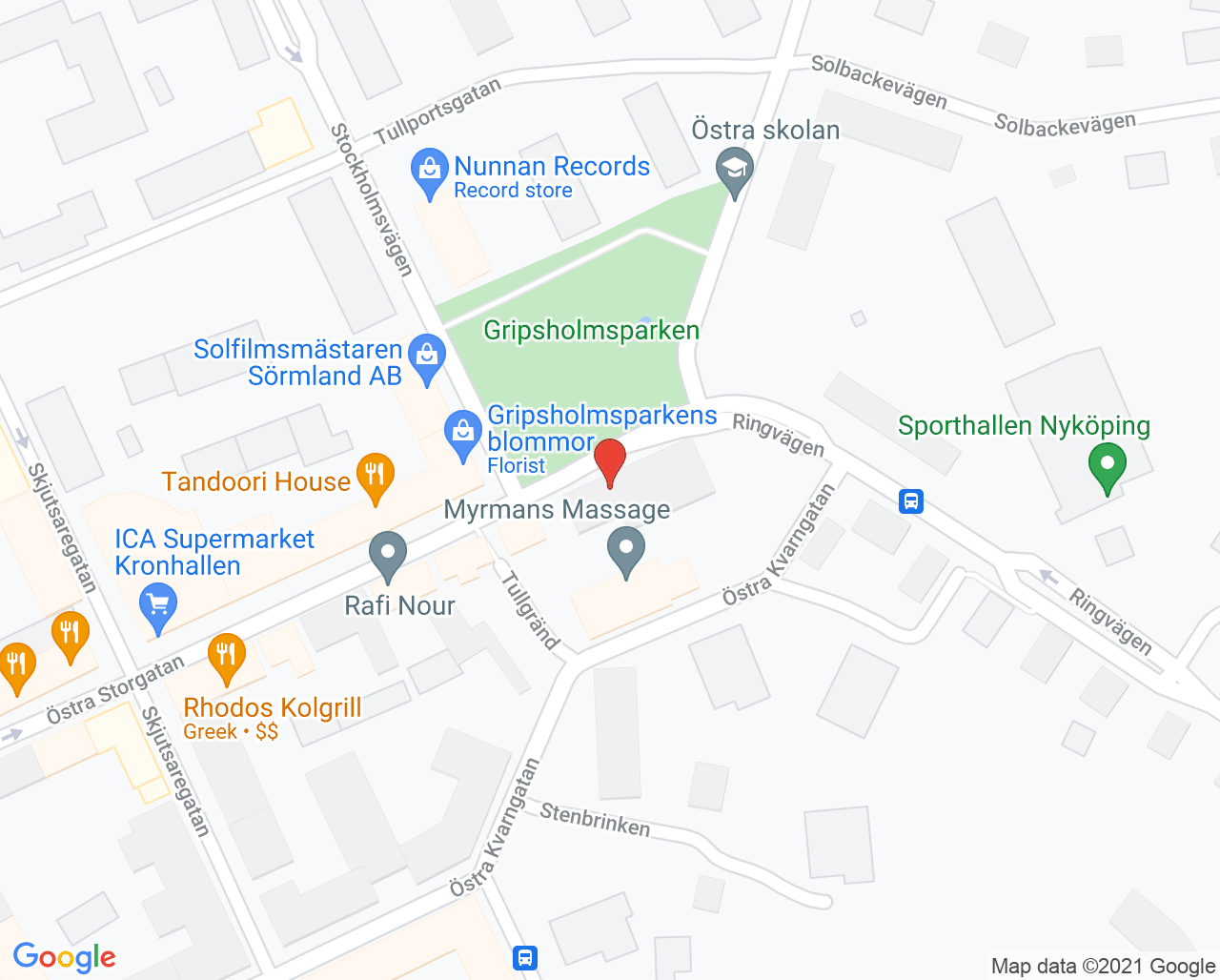 Karta till Caranna Fysioterapi, Nyköping