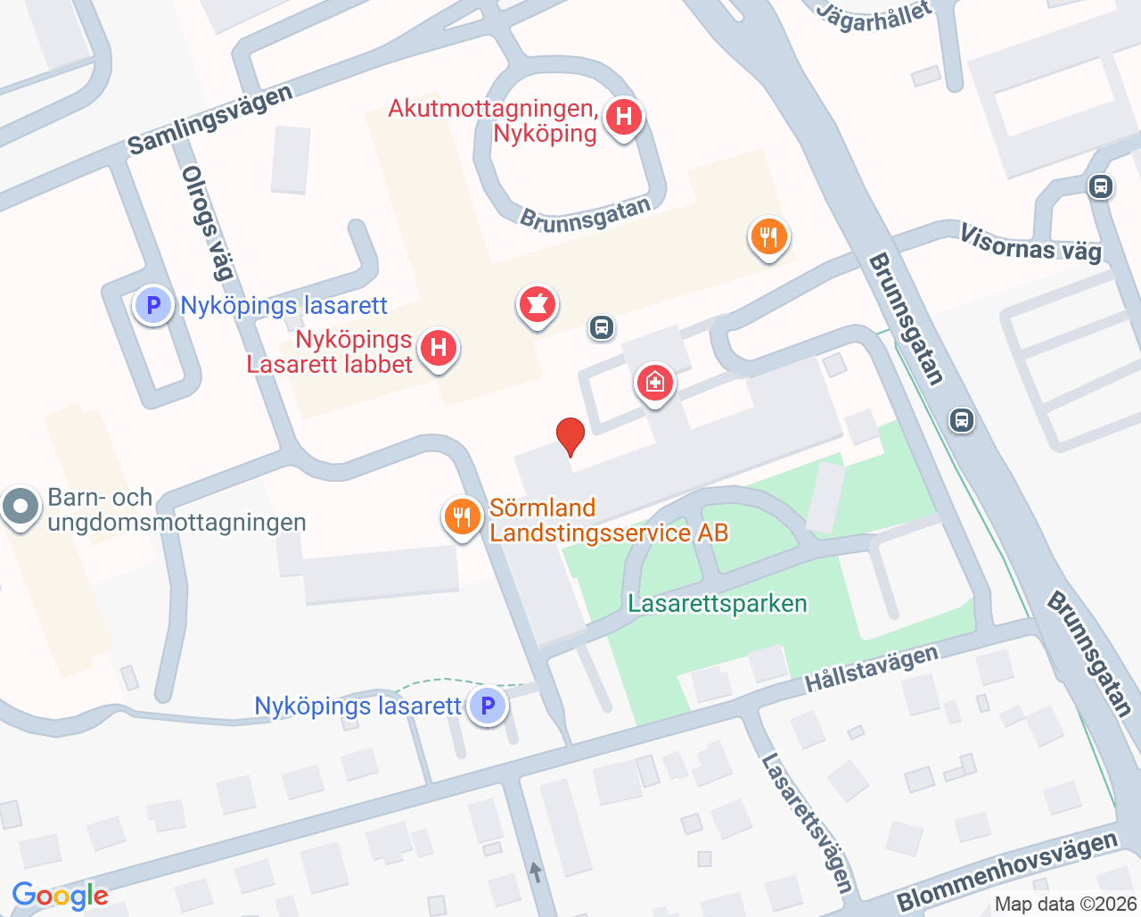 Karta till Fotsjukvårdsmottagningen Nyköpings lasarett, Nyköping