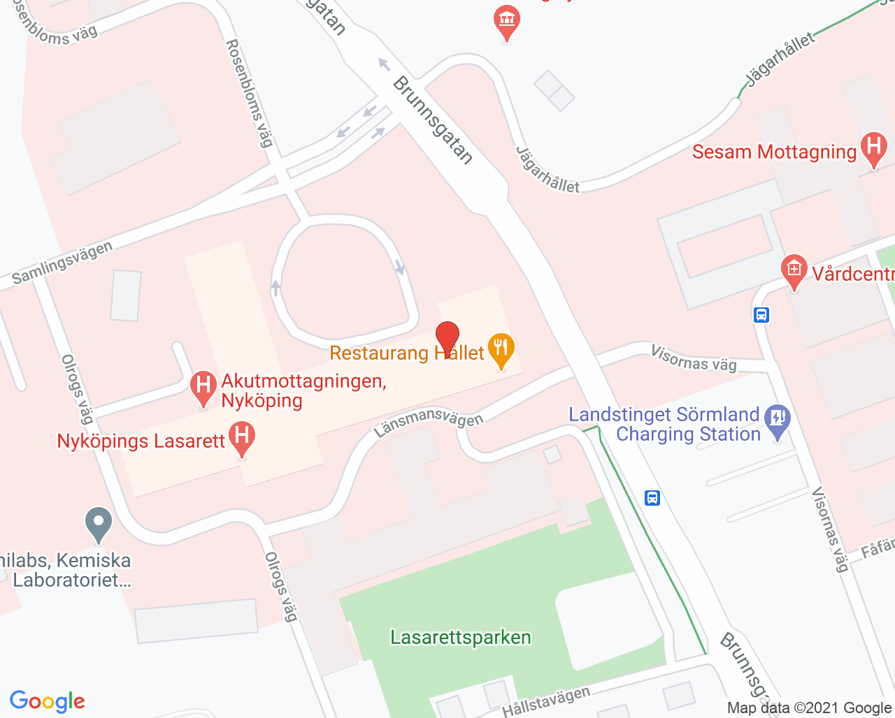 Karta till Bassängen Nyköpings lasarett, Nyköping