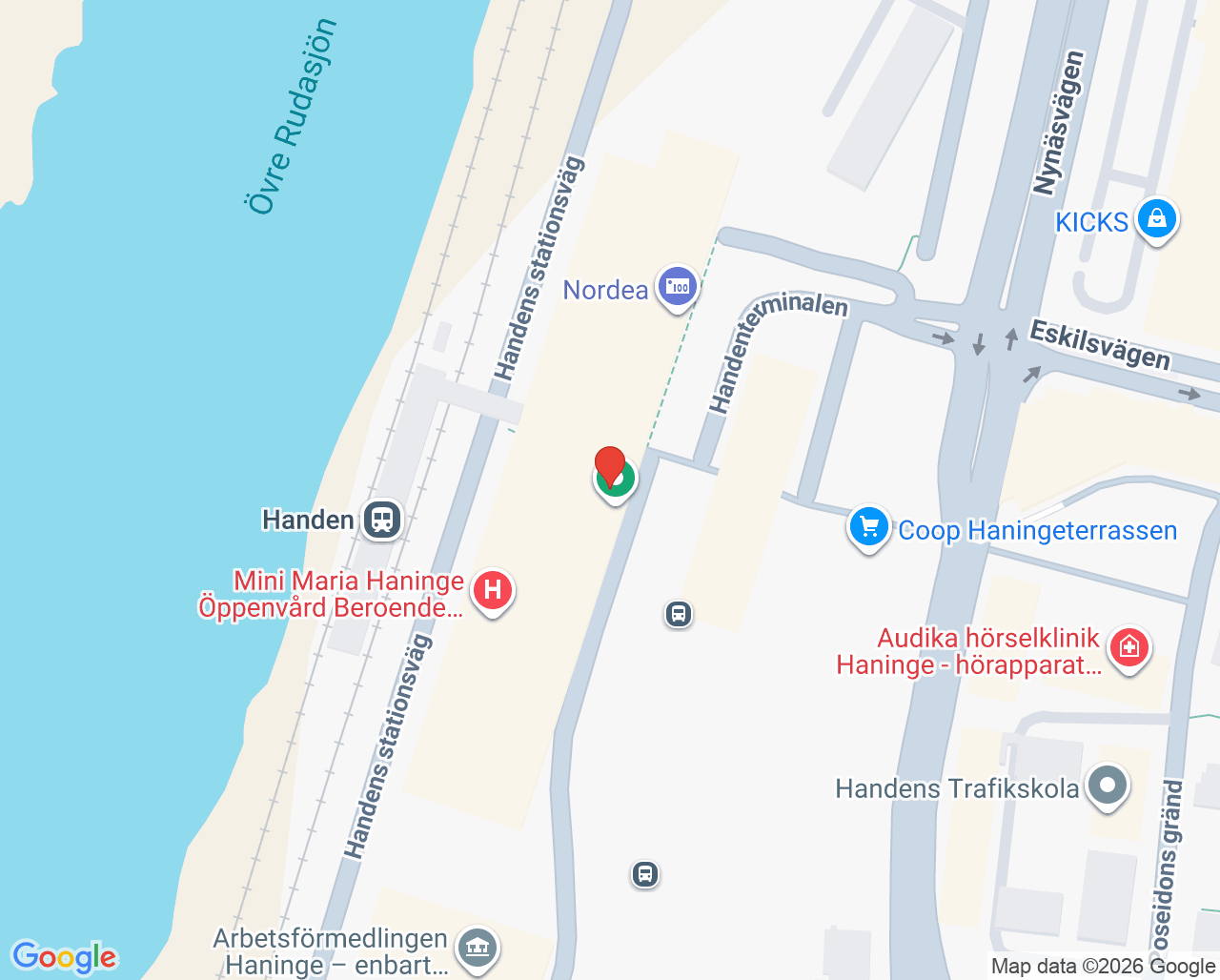 Karta till Habiliteringscenter Haninge barn, Habilitering och Hälsa