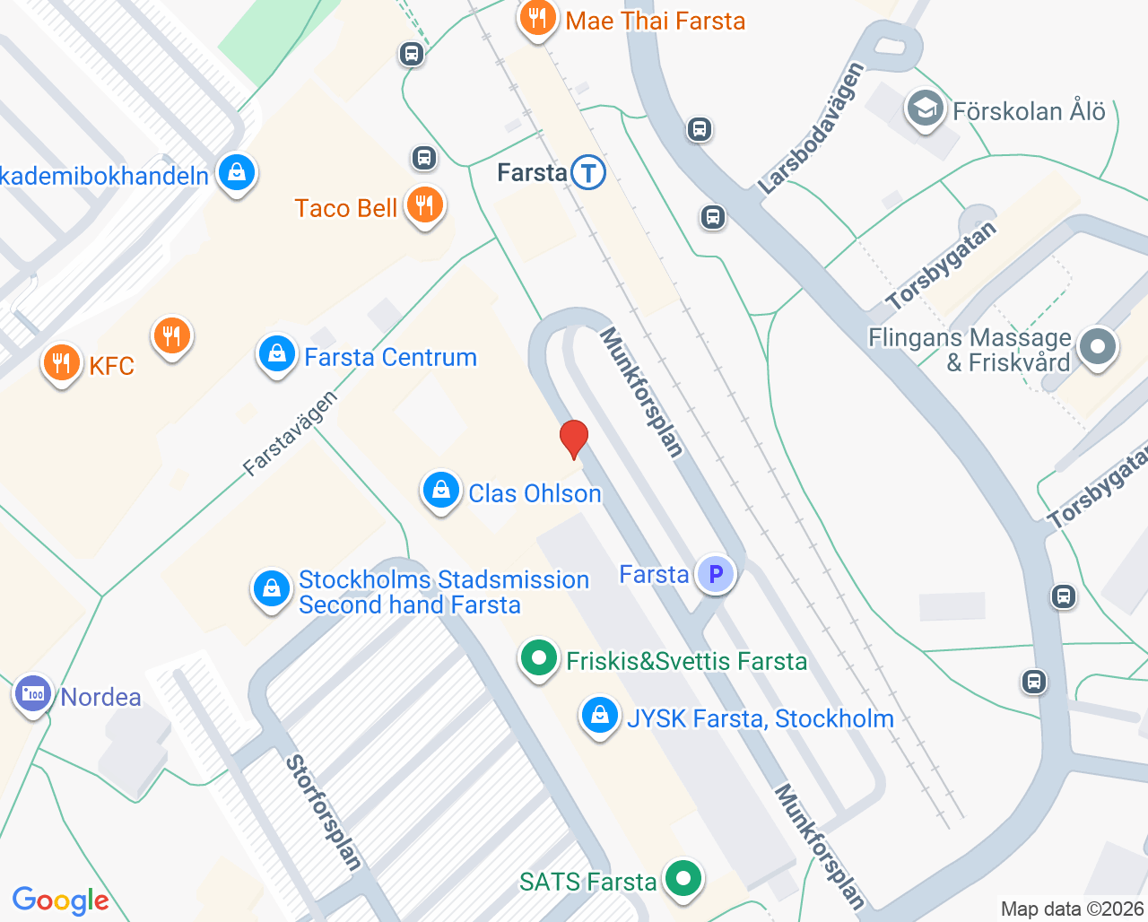 Karta till Meja Kvinnohälsa - Thermaenius Spångmark spec fysioterapi, Farsta