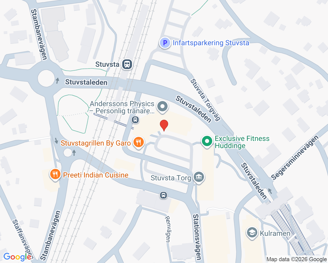 Karta till Stuvsta Fysiocenter - Rehab och Träning Spec fysioterapi, Huddinge