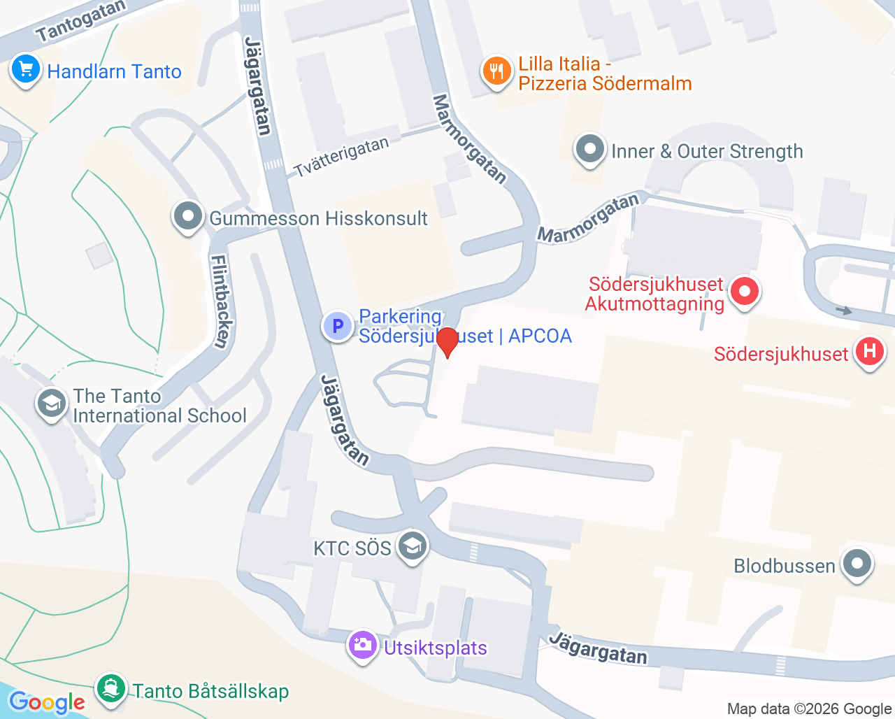 Karta till Bårhus SÖS, Karolinska Universitetssjukhuset