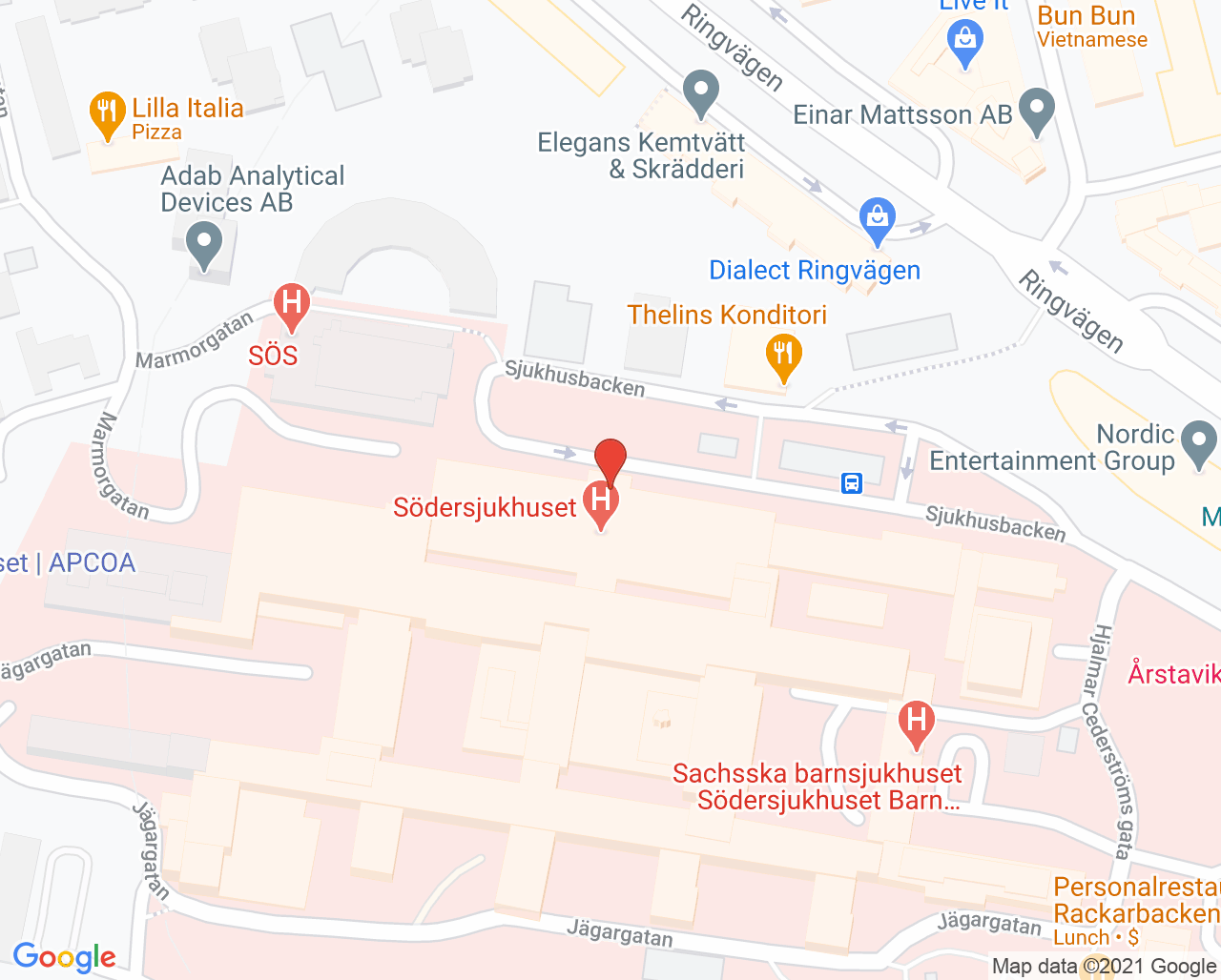 Karta till Stomimottagning, Södersjukhuset