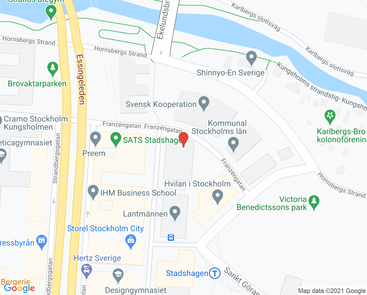 Karta till Fysiokliniken Kungsholmen - Ulrika Specialiserad fysioterapi