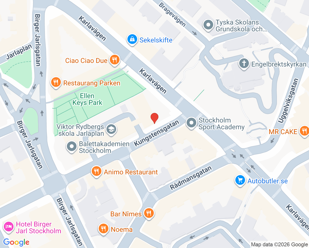 Karta till Lisen Tell Sjukgymnastik och Rehabilitering, Östermalm