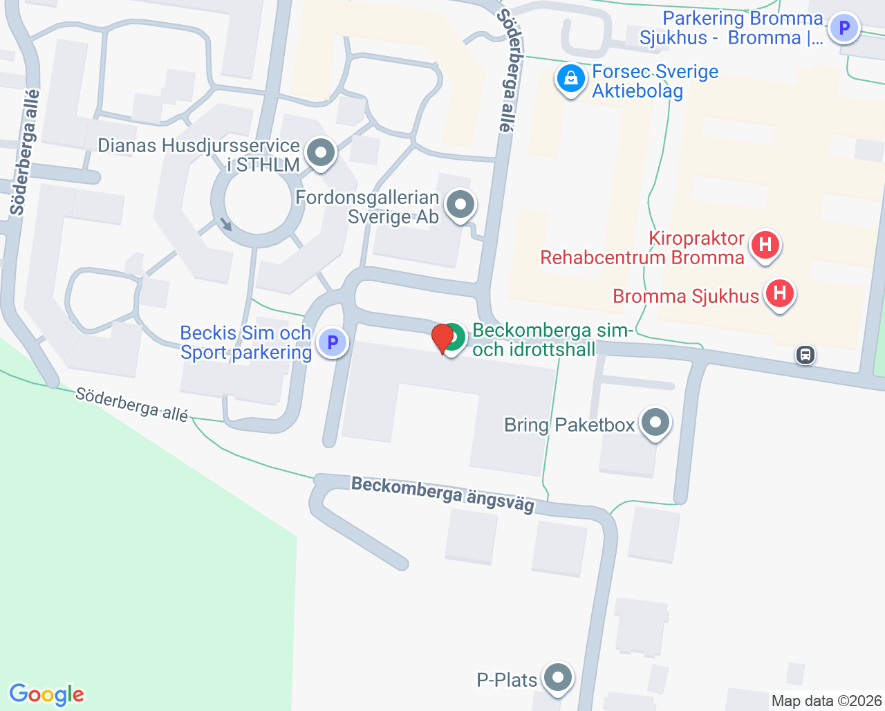 Karta till Primärvårdsrehab Bromma Beckomberga bassäng, Stiftelsen Stockholms Sjukhem