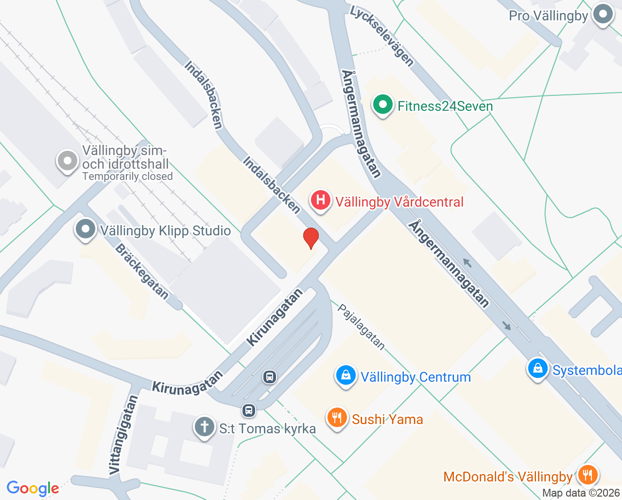 Karta till Unilabs Vällingby närlaboratorium