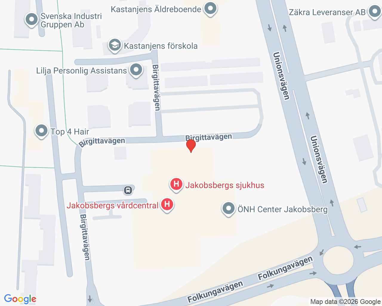 Karta till Ögonkliniken Jakobsbergs sjukhus