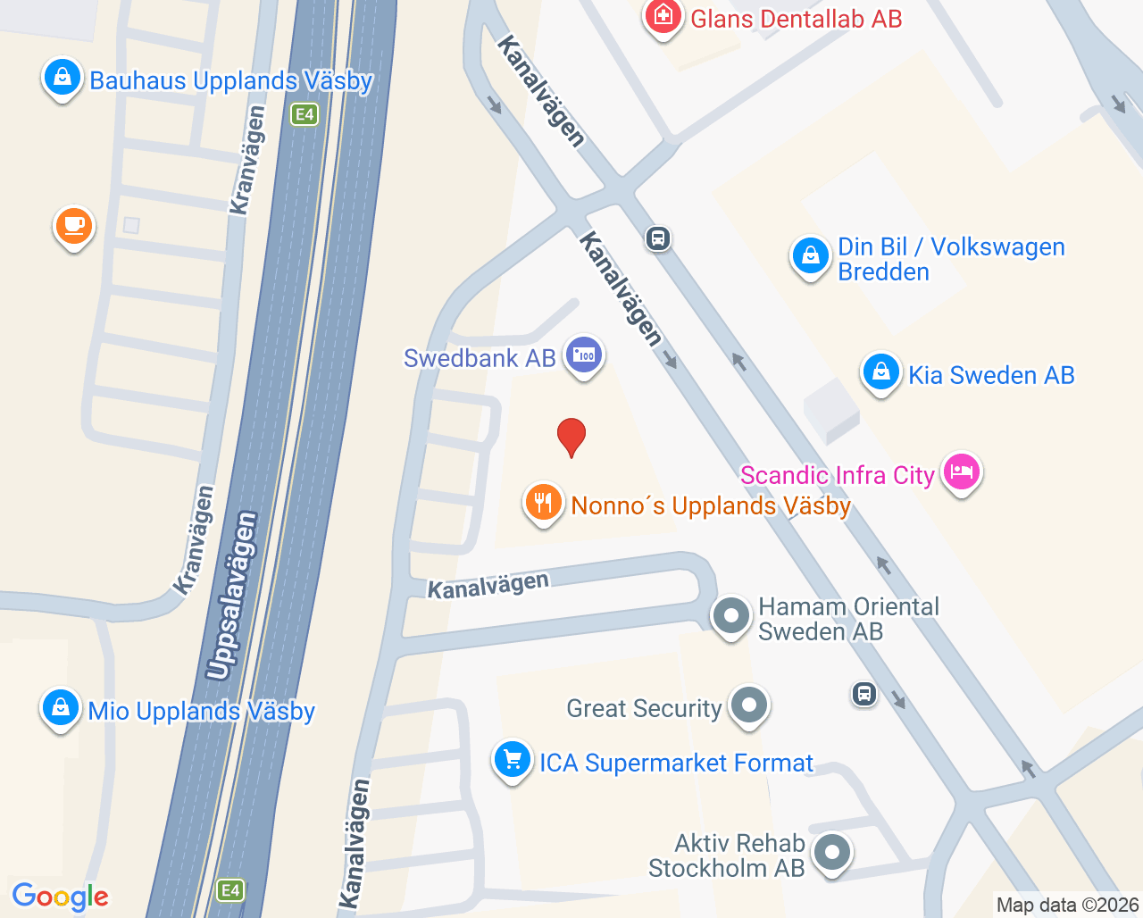 Karta till Bredden Fysioterapi - Anette Palm, Upplands Väsby