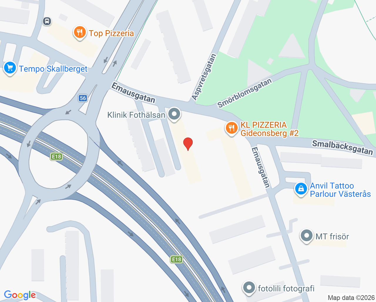 Karta till Klinik fothälsan i Västerås, Västerås