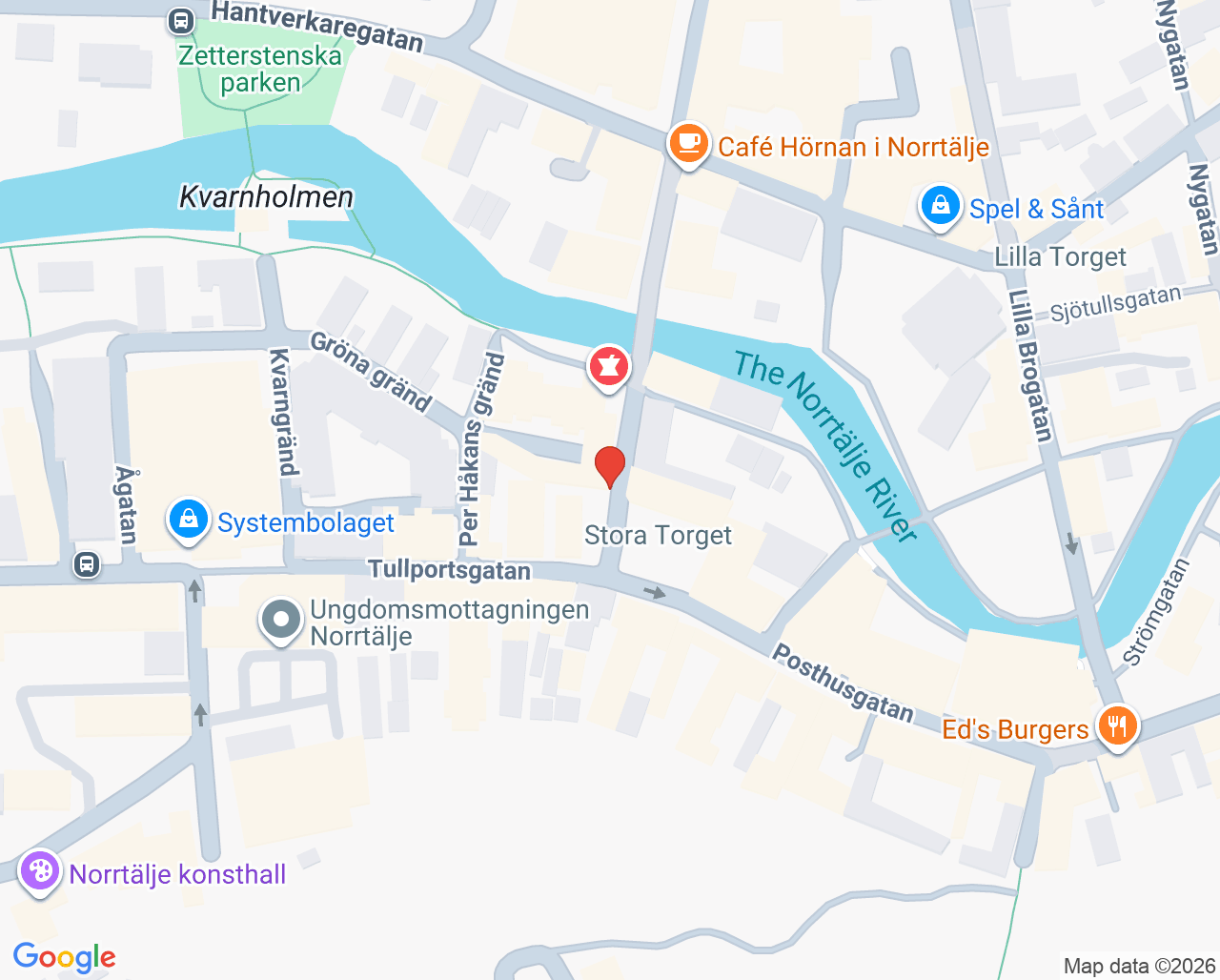 Karta till Stora torgets fotsjukvård Marie Fohlin, Norrtälje