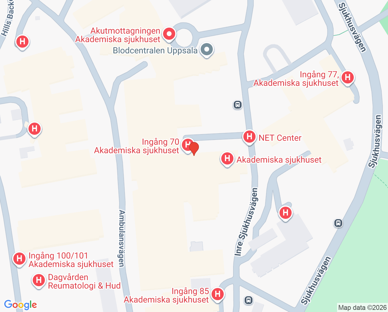 Karta till Post-BIVA-mottagning, Uppsala