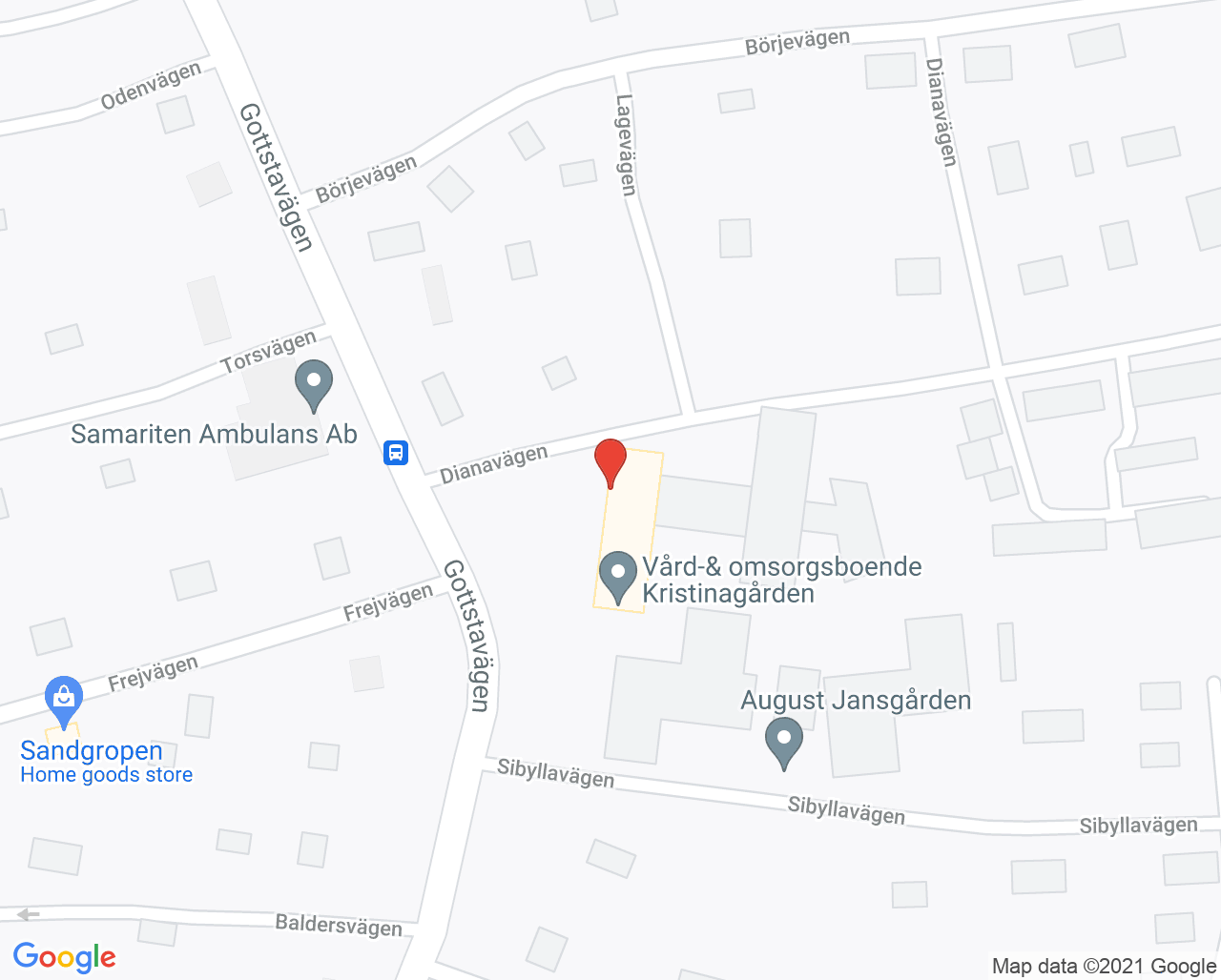 Karta till Kristinagårdens äldre- och korttidsboende