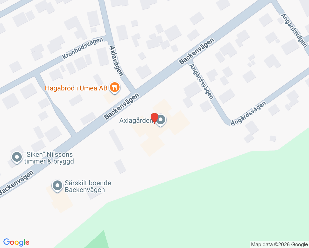 Karta till Axlagården Umeå Hospice