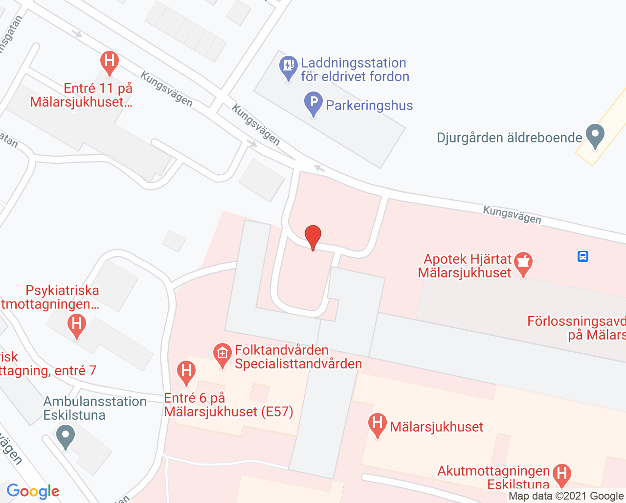Karta till Kirurgimottagningen Mälarsjukhuset, Eskilstuna