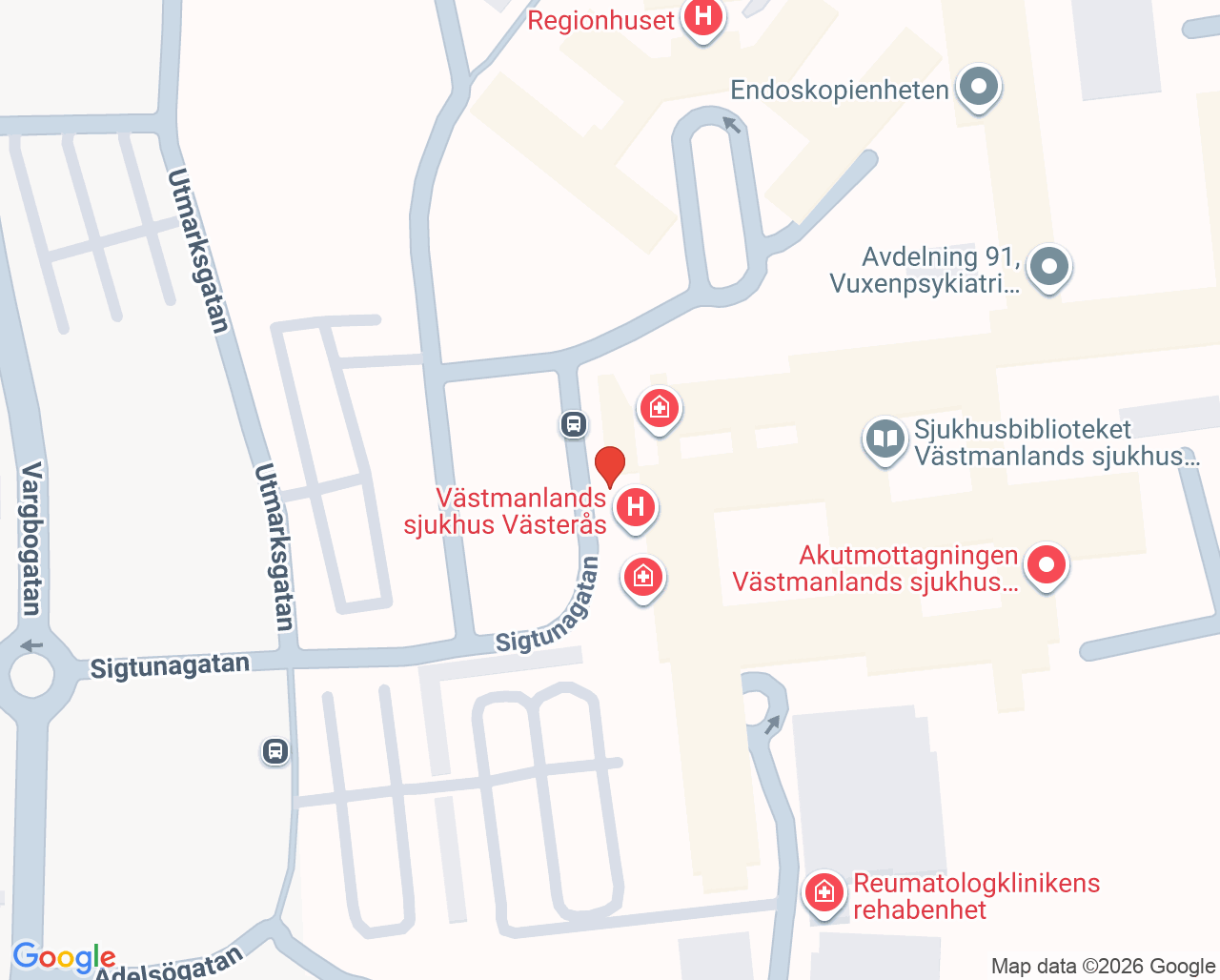 Karta till Rehabiliteringsmedicinsk avdelning, Västerås