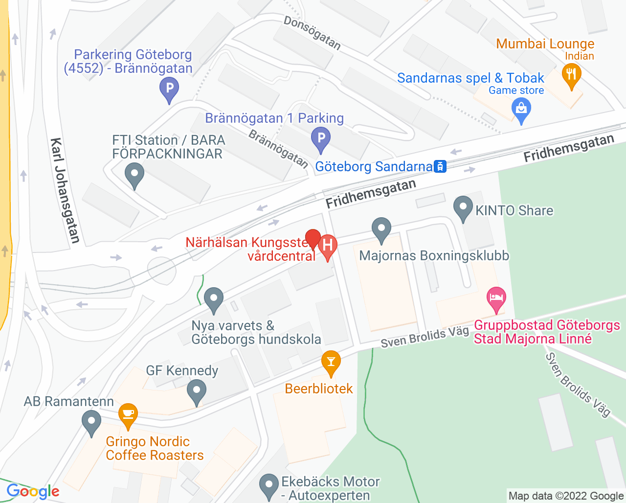 Karta till Närhälsan Kungssten vårdcentral, Göteborg