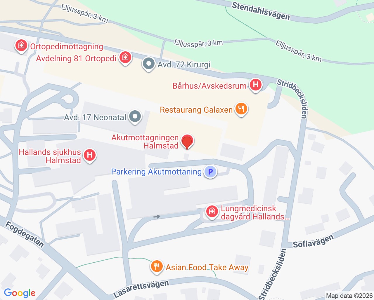 Karta till Akutmottagningen Hallands sjukhus Halmstad