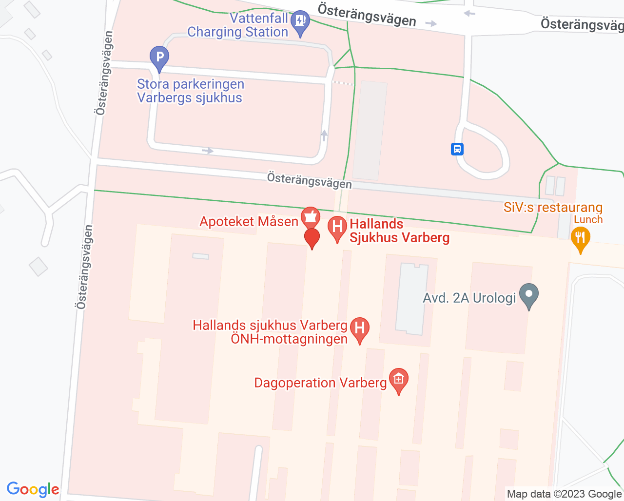 Karta till Hallands sjukhus Varberg
