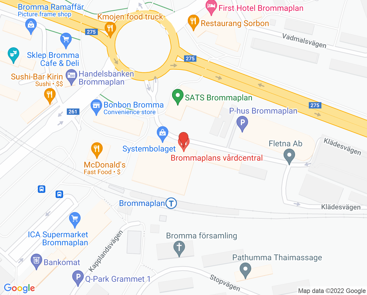Karta till Provtagningscentral Brommaplan, Karolinska Universitetssjukhuset