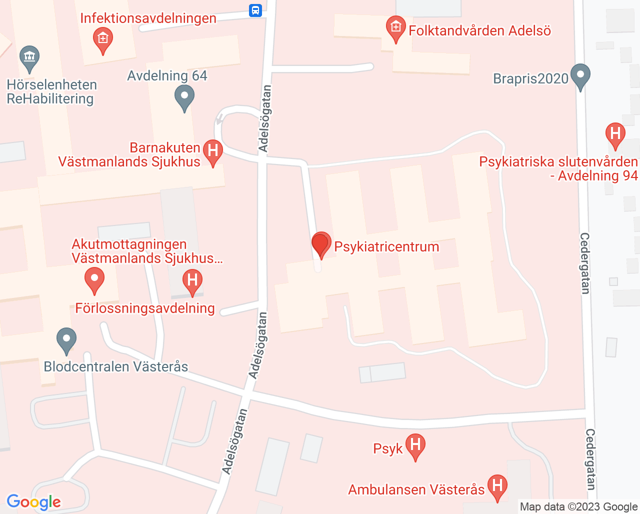 Karta till BUP avdelning 99 Västmanland