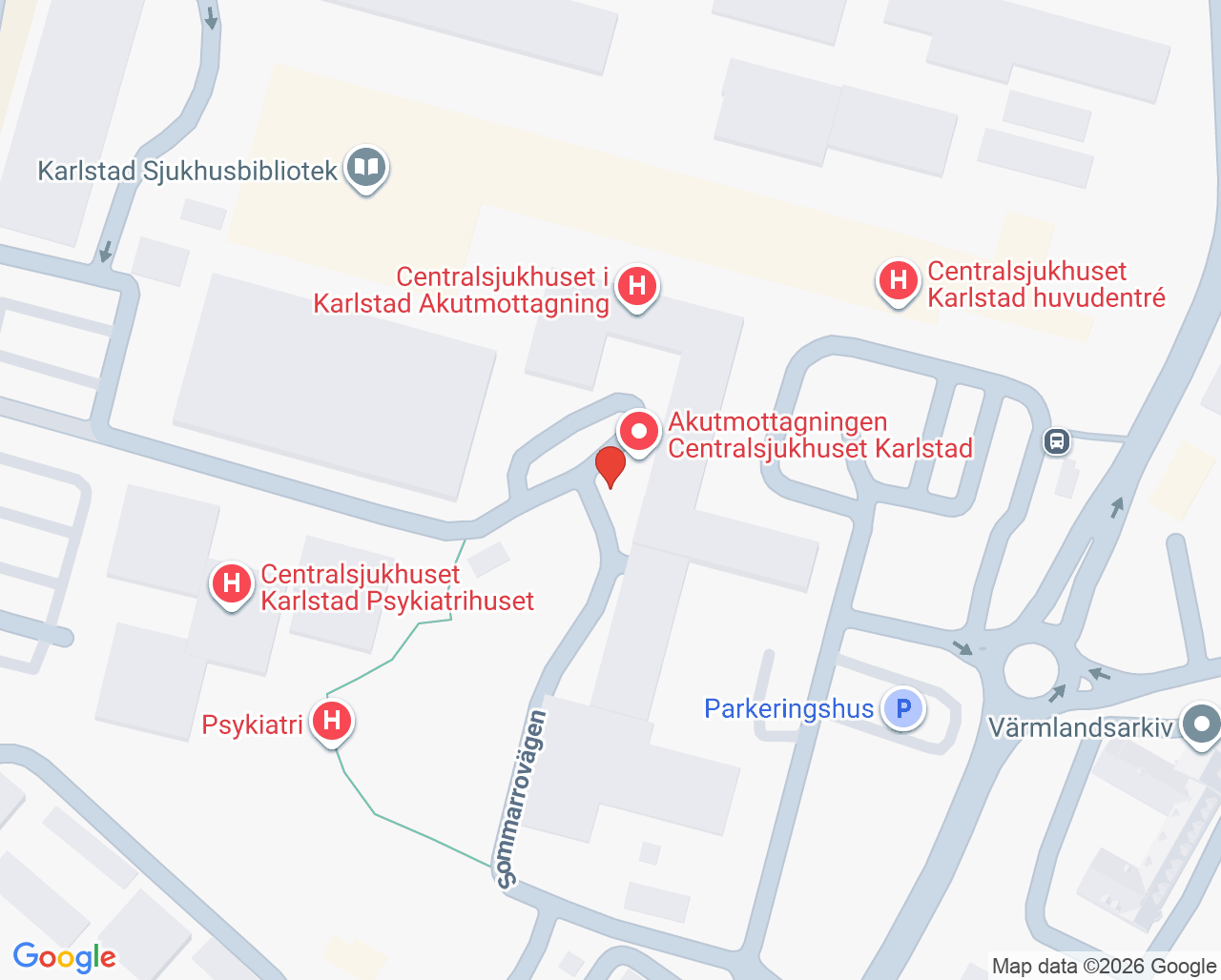 Karta till Akutmottagning barn och unga, Centralsjukhuset Karlstad