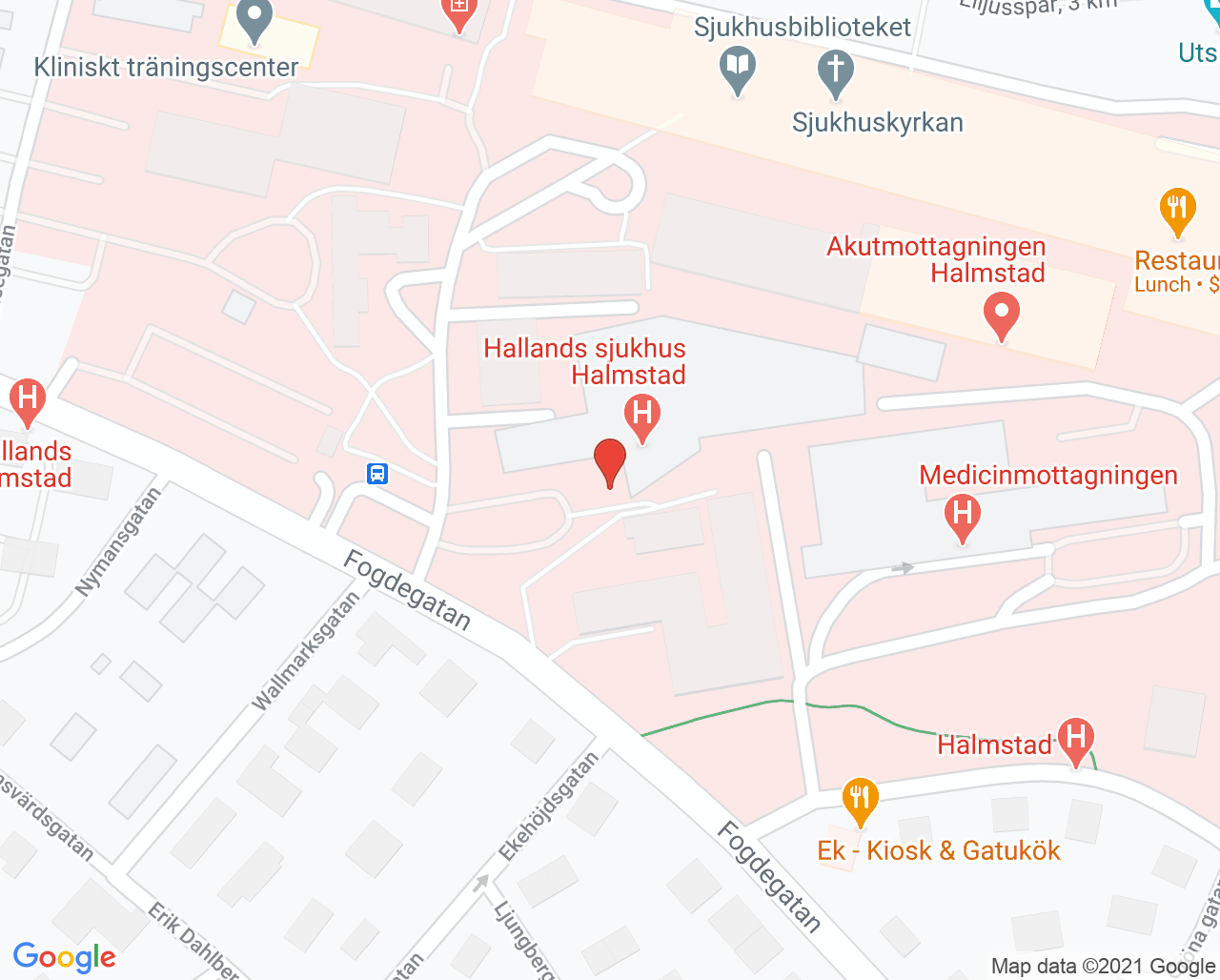 Karta till Öron- näs- och halsmottagningen Hallands sjukhus Halmstad