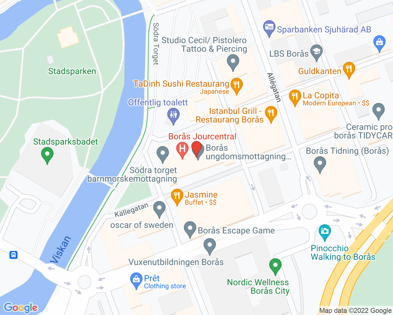 Karta till Borås jourcentral, Borås