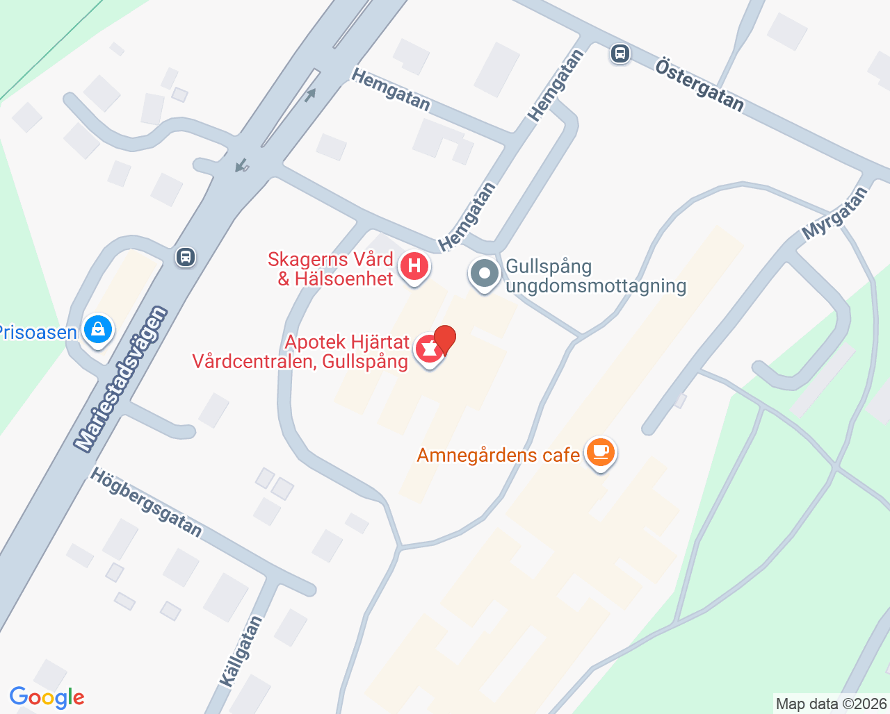 Karta till Gullspång barnmorskemottagning, Gullspång