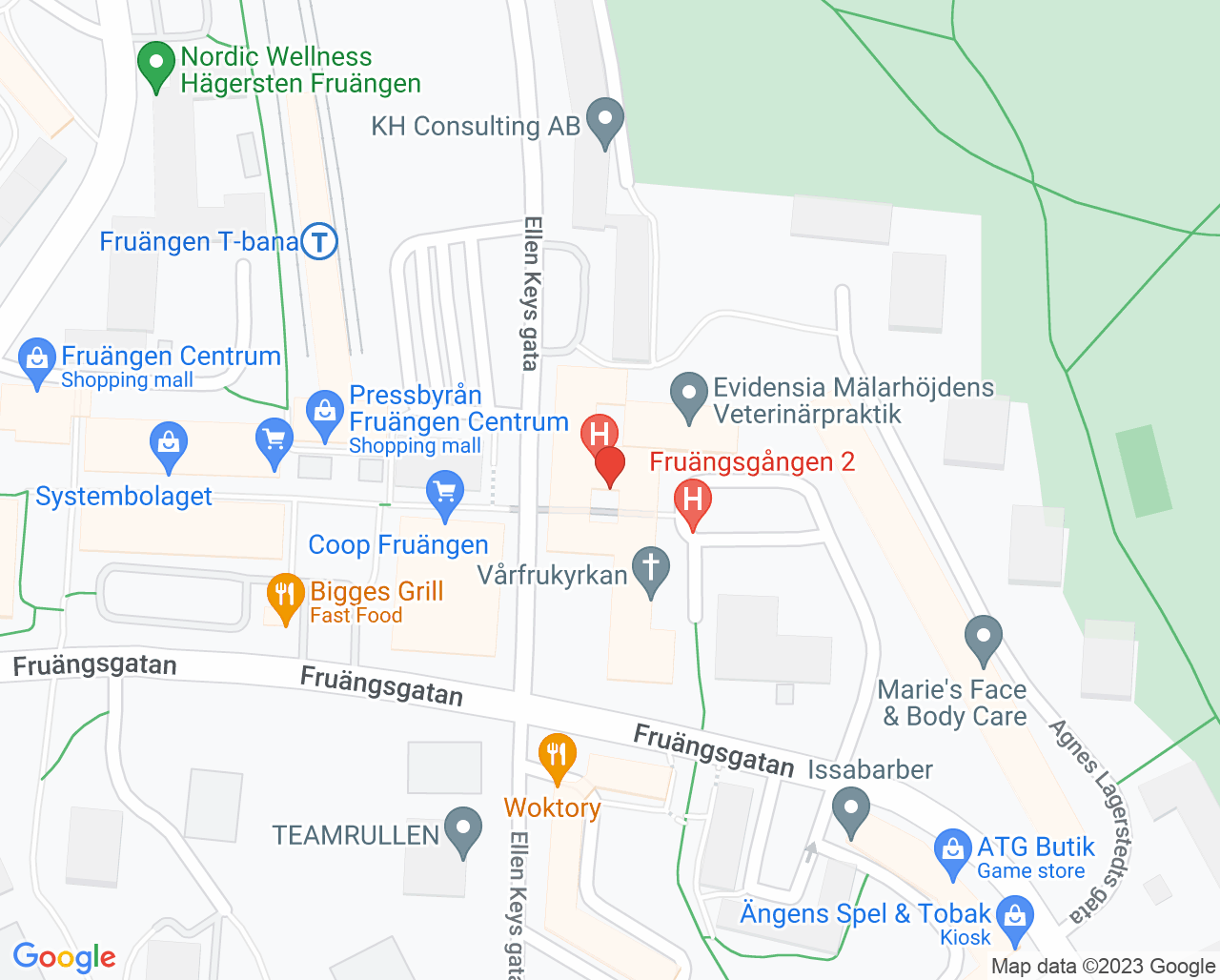 Karta till Fruängen ögonklinik