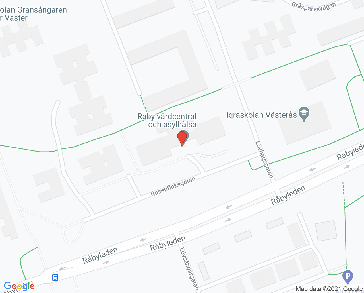 Karta till Råby vaccinationsmottagning, Västerås