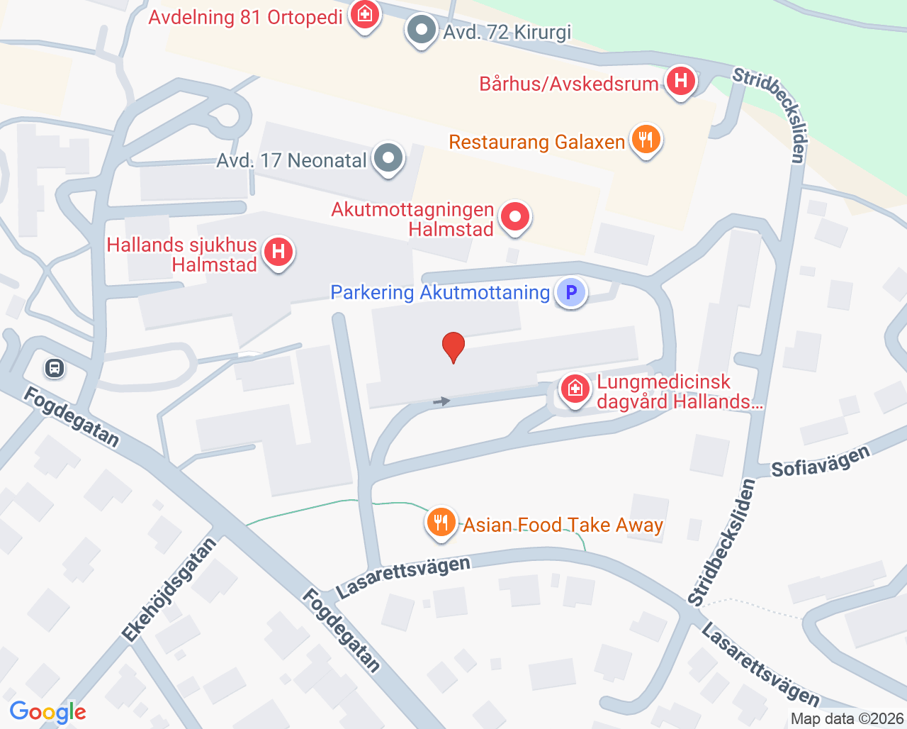 Karta till Barn- och ungdomskliniken Hallands sjukhus, Halmstad