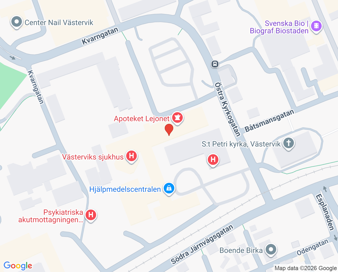 Karta till Medicinmottagningen Västervik