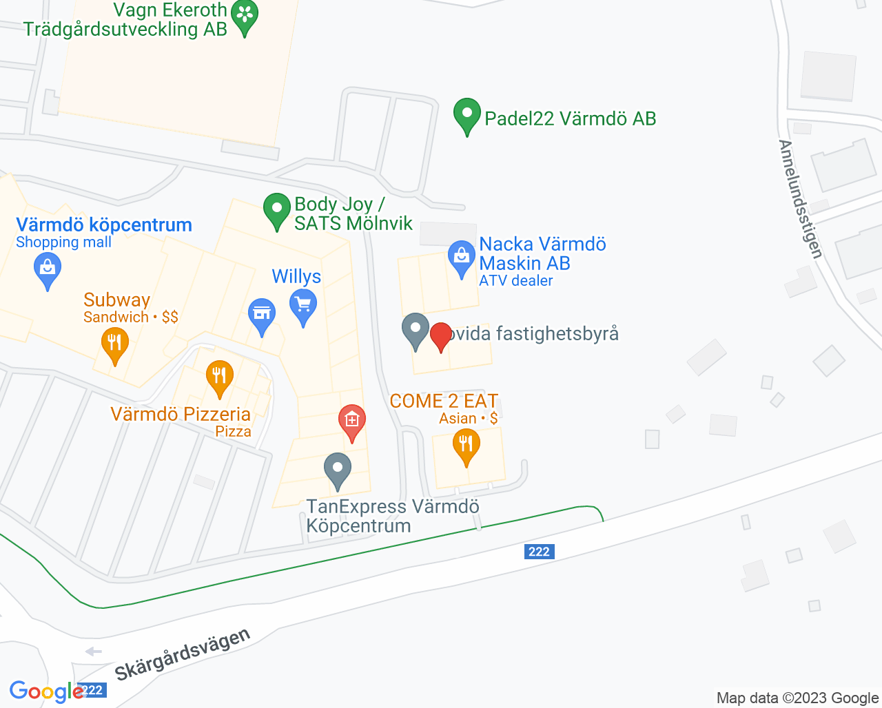 Karta till Värmdö Friskvårdscenter - Catharina Bexander, Värmdö