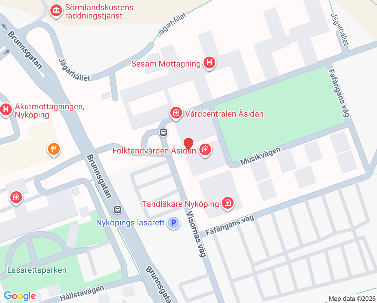 Karta till Arbetsterapiteamet Vårdcentralen Åsidan Nyköping, Nyköping