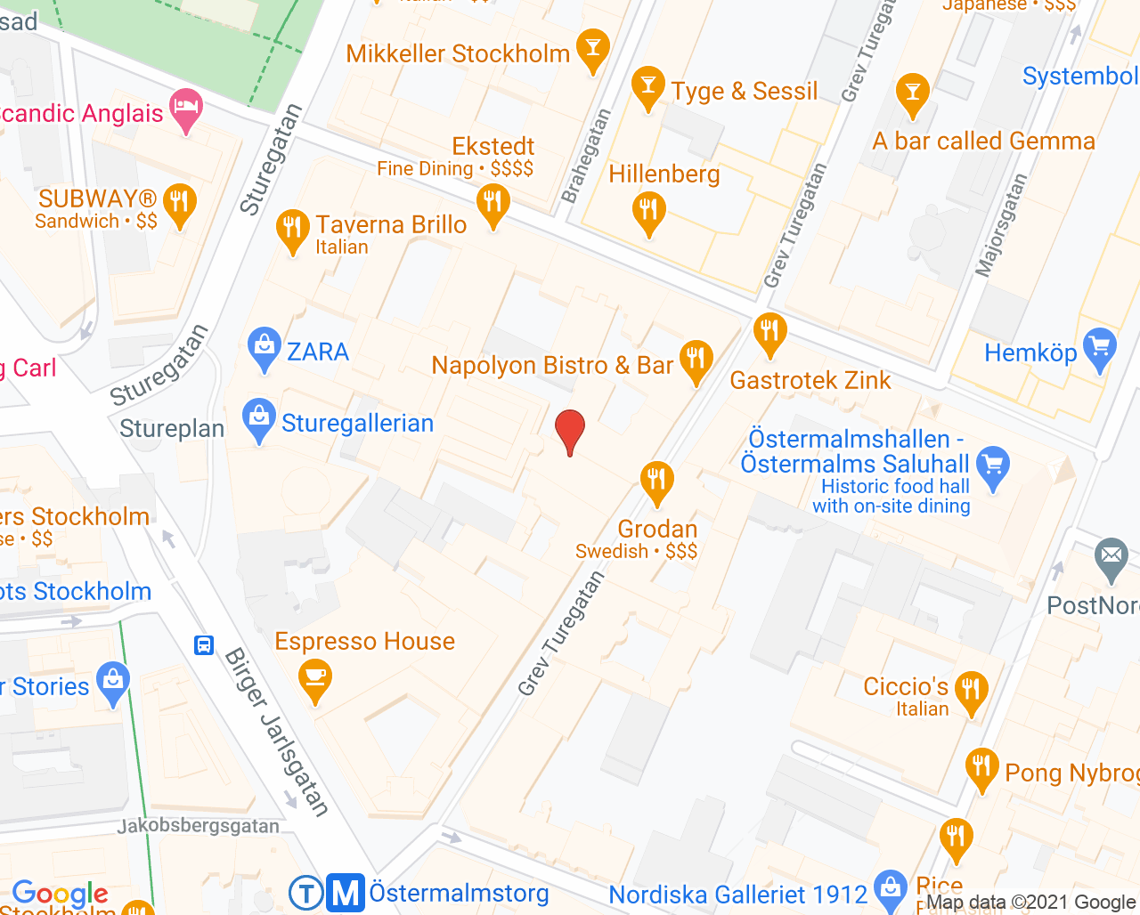 Karta till Tandläkare Helen Almström, Östermalm