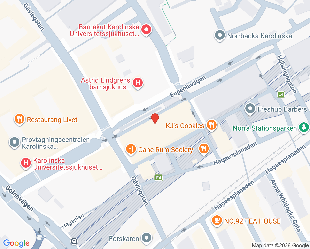 Karta till Mottagningen för ögats främre segment och ögonneurologi, S:t Eriks Ögonsjukhus